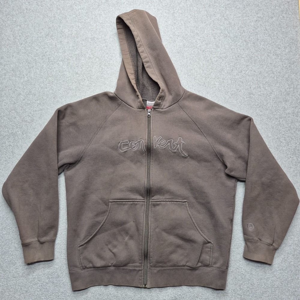 VTG Columbia Sweatshirt Mens L Brown Convert Full Zip Hoodie Embroidered Logo